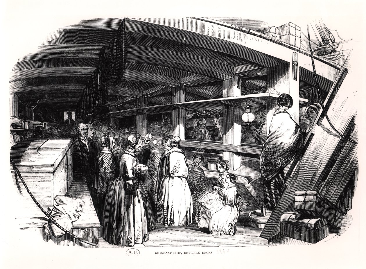 Emigrantskib, mellem dæk, 1850 af English School