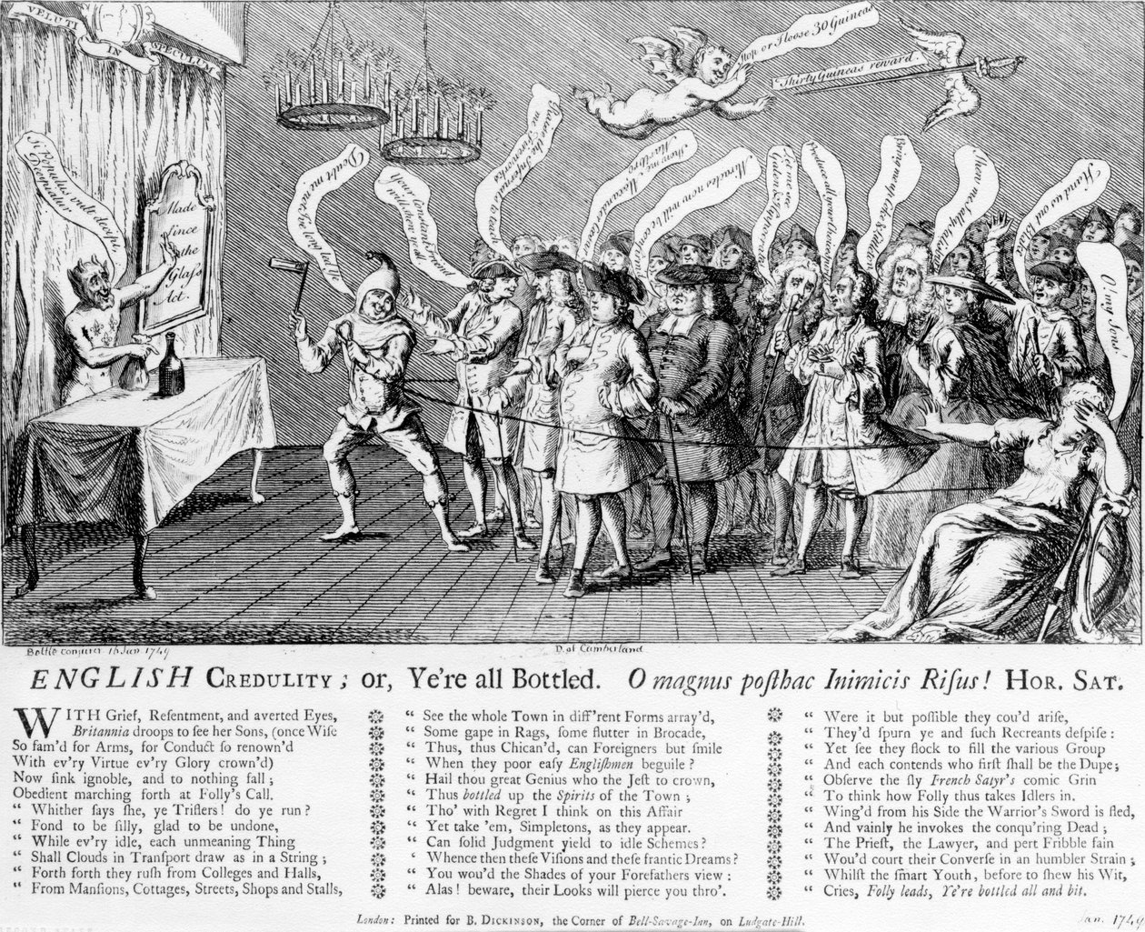 Engelsk godtroenhed eller Yere all Bottled, 1749 af English School