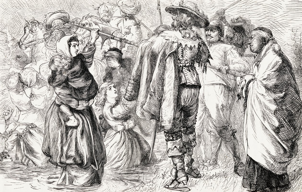 Engelske protestanter druknede af irske katolikker under det irske oprør i 1641, ca. 1865 (træstik) af English School