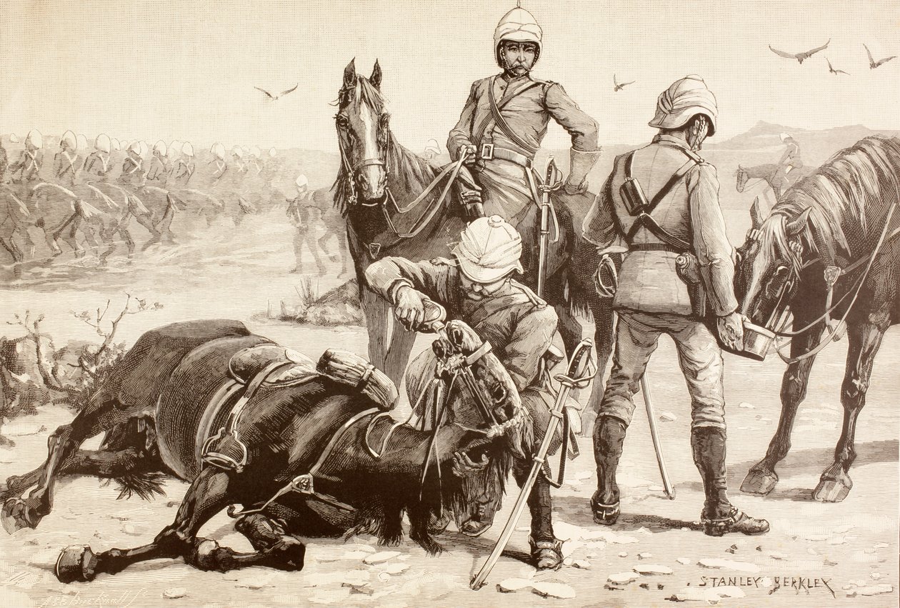 Engelsk kavaleri vander deres heste under Mahdist-krigen, Sudan i 1880