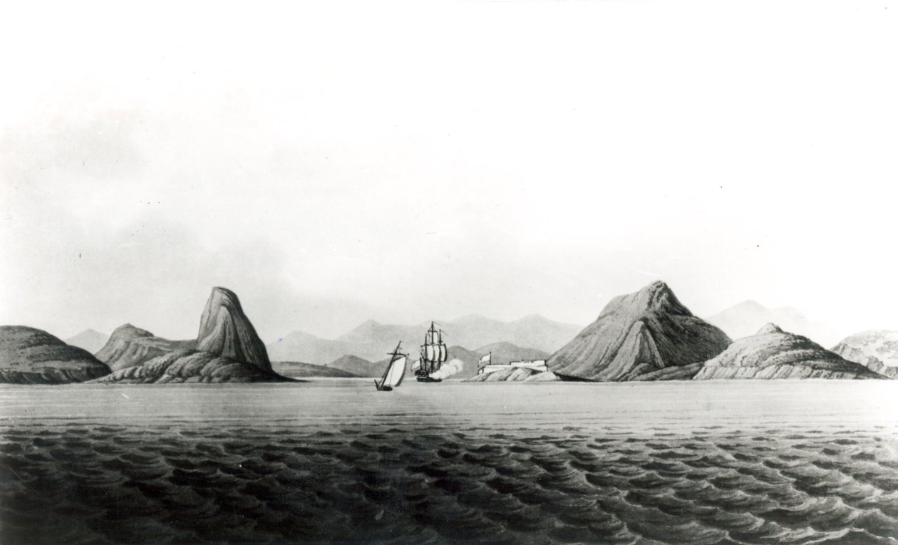 Indgangen til Rio de Janeiros havn (bw print) af English School