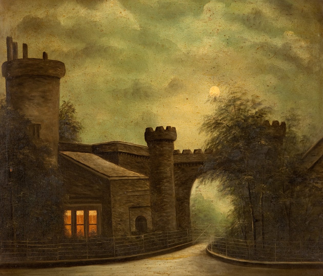 Indgang til Towneley Park ved Moonlight af English School