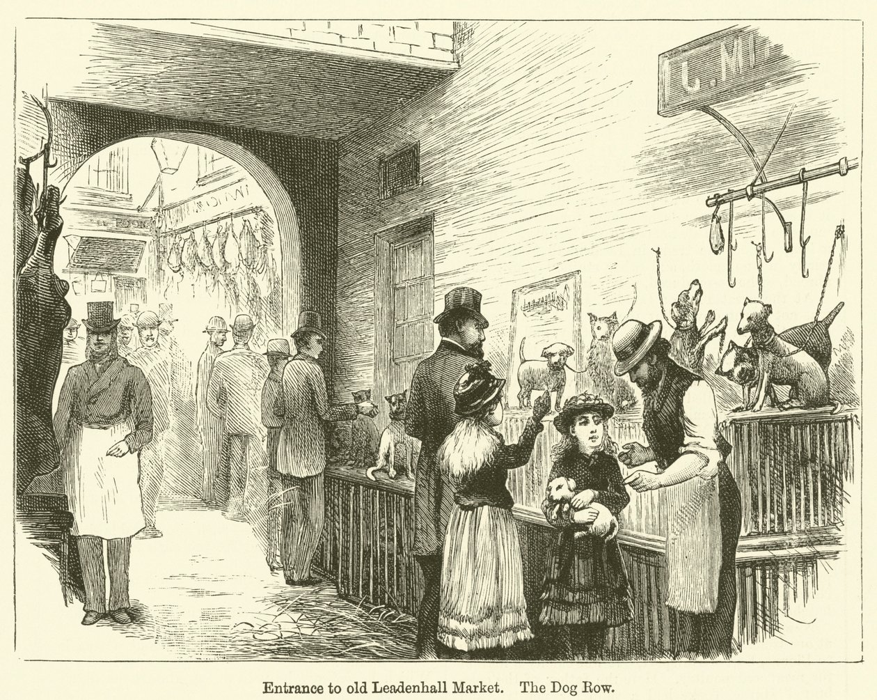 Indgang til det gamle Leadenhall Market, The Dog Row (gravering) af English School