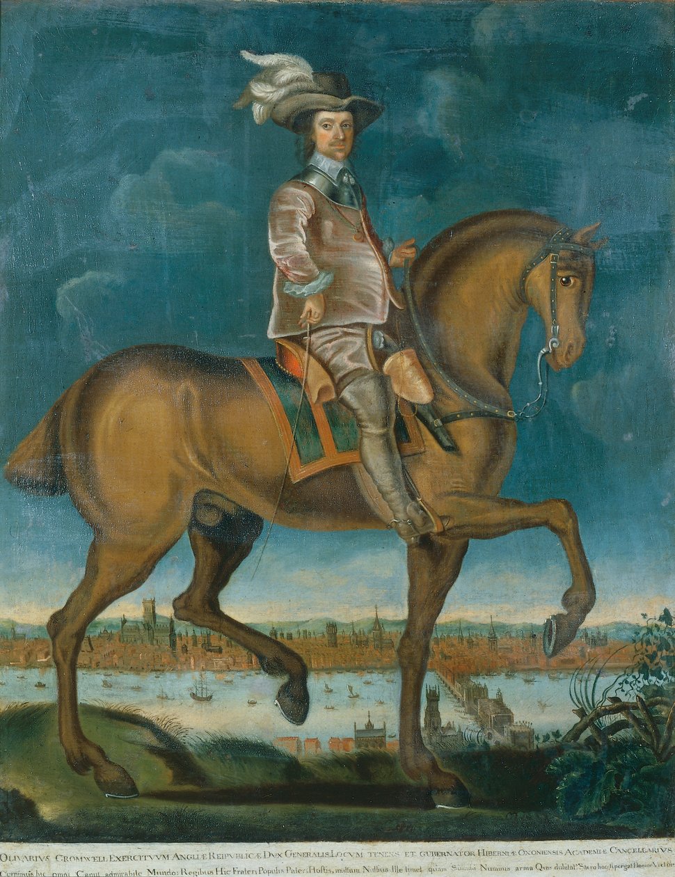 Ridesportræt af Oliver Cromwell, ca. 1657 (olie på lærred) af English School