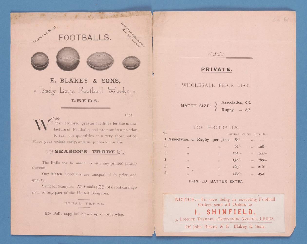 Udstyrskatalog produceret af E. Blakey & Sons, 1895 af English School