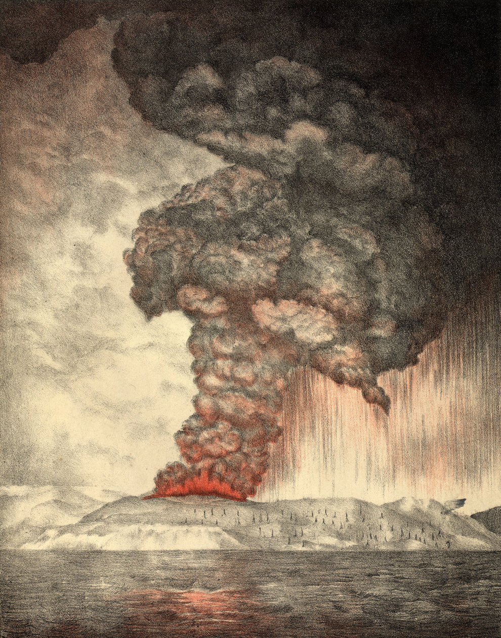 Krakatoas udbrud, 26. august 1833, pub.1888 af English School