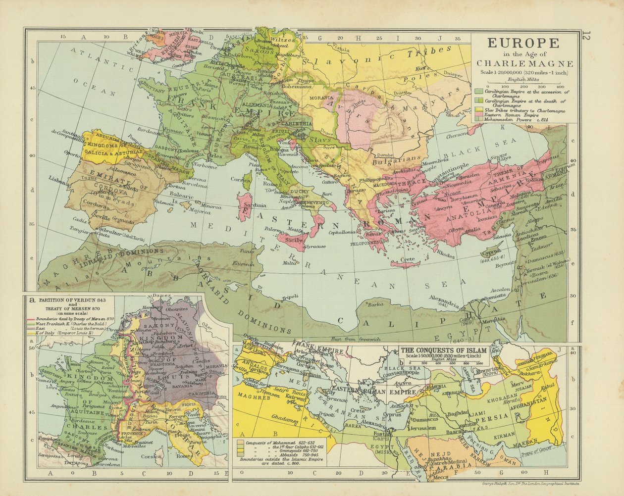 Europa i Karl den Stores tidsalder (farvelitografi) af English School