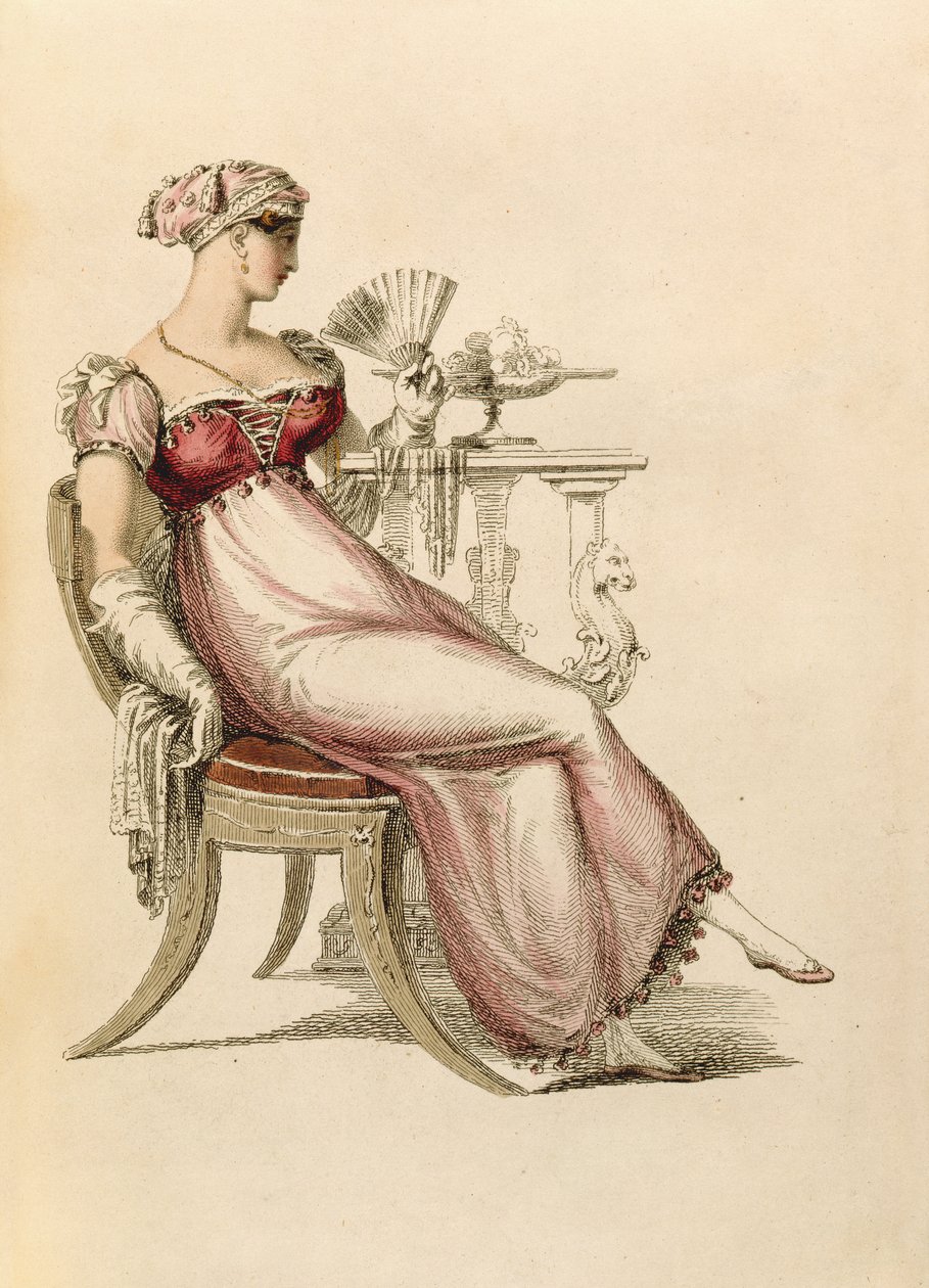 Aftenkjole eller balkjole, modetallerken fra Ackermanns Repository of Arts af English School