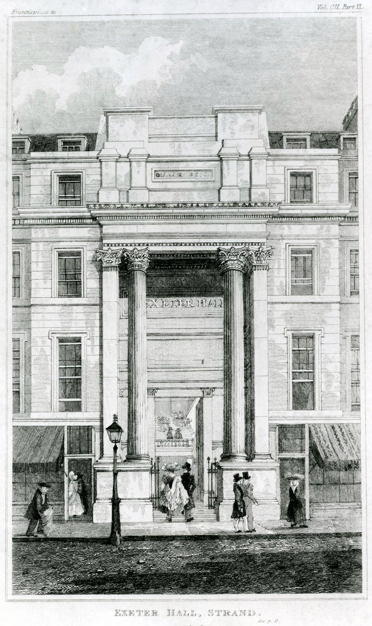 Exeter Hall, Strand, London fra Gentlemans Magazine af English School