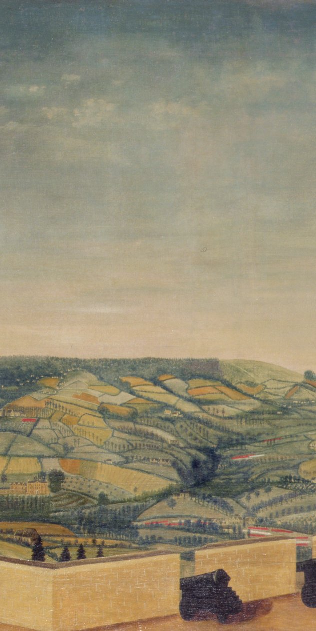 Omfattende landskab set fra Rodborough Fort, ca. 1764 (olie på lærred) (detalje af 65821) af English School