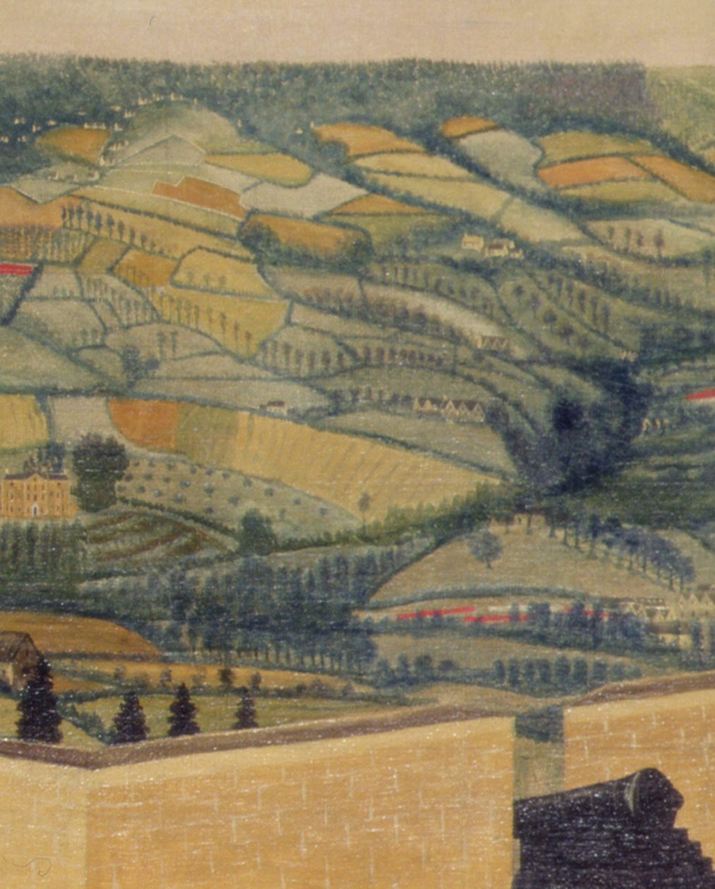 Omfattende landskab set fra Rodborough Fort, ca. 1764 (olie på lærred) (detalje af 65821) af English School