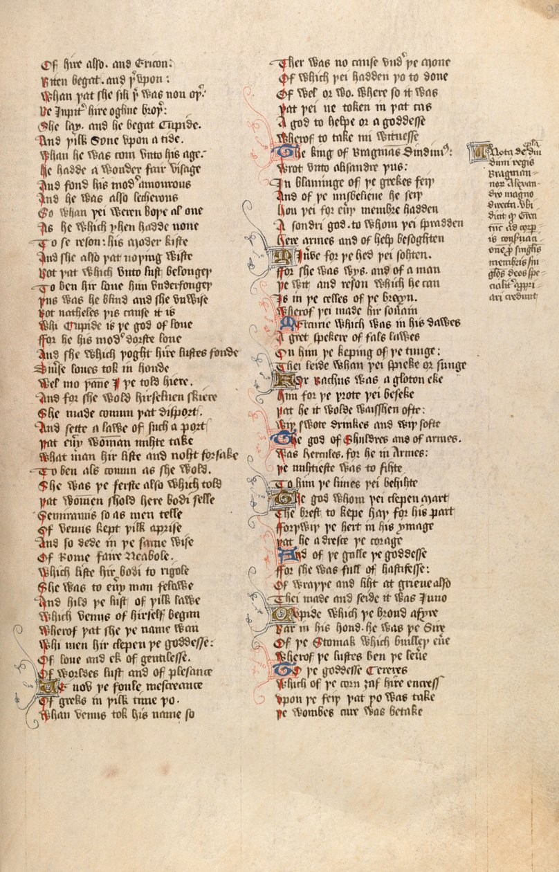 F98r fra Ms New Coll 266, De confessio amantis af John Gower (pen & blæk på vellum) af English School