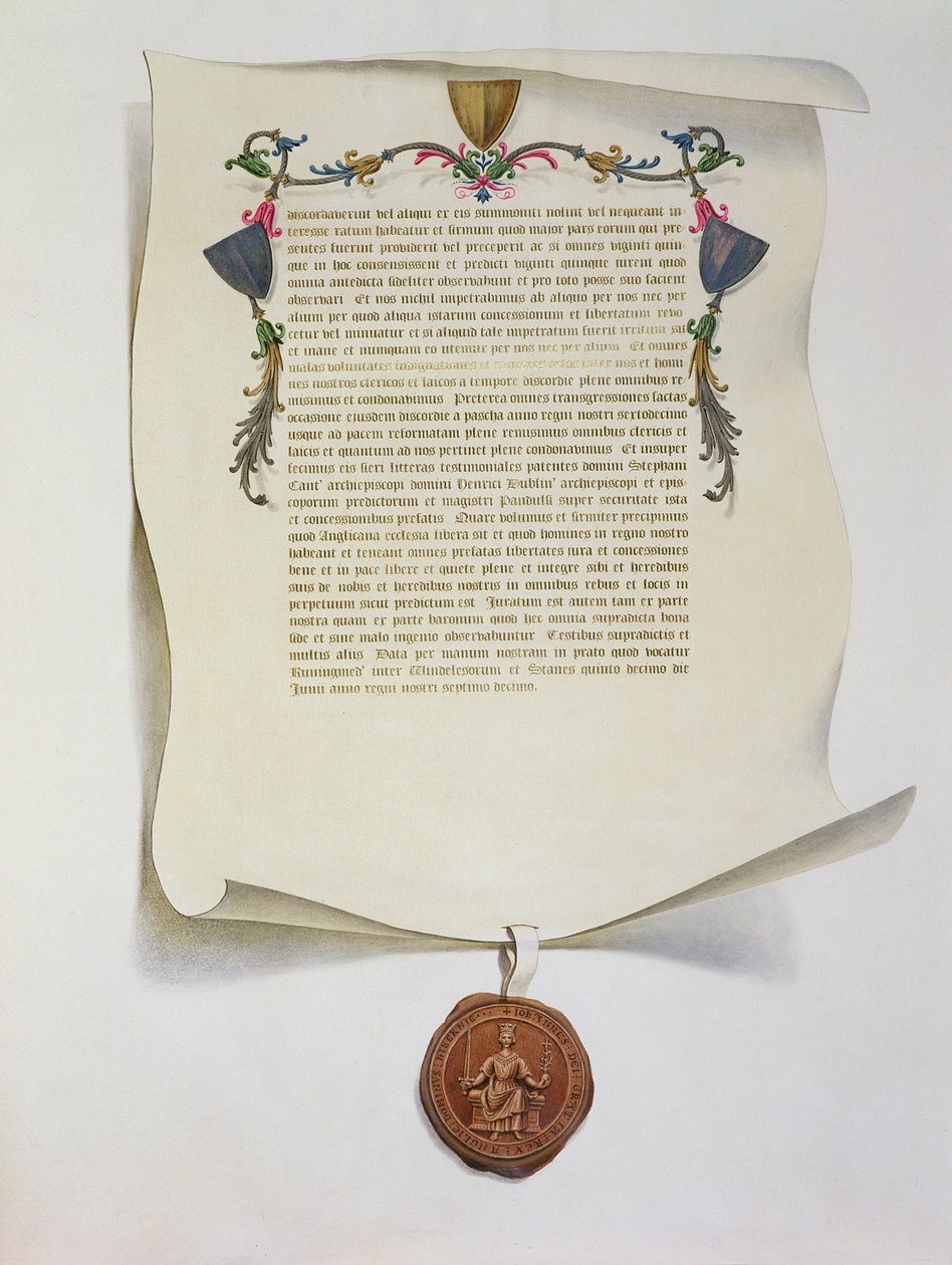 Faksimile-udgave af Magna Carta, første gang udgivet i 1225, 1816 af English School