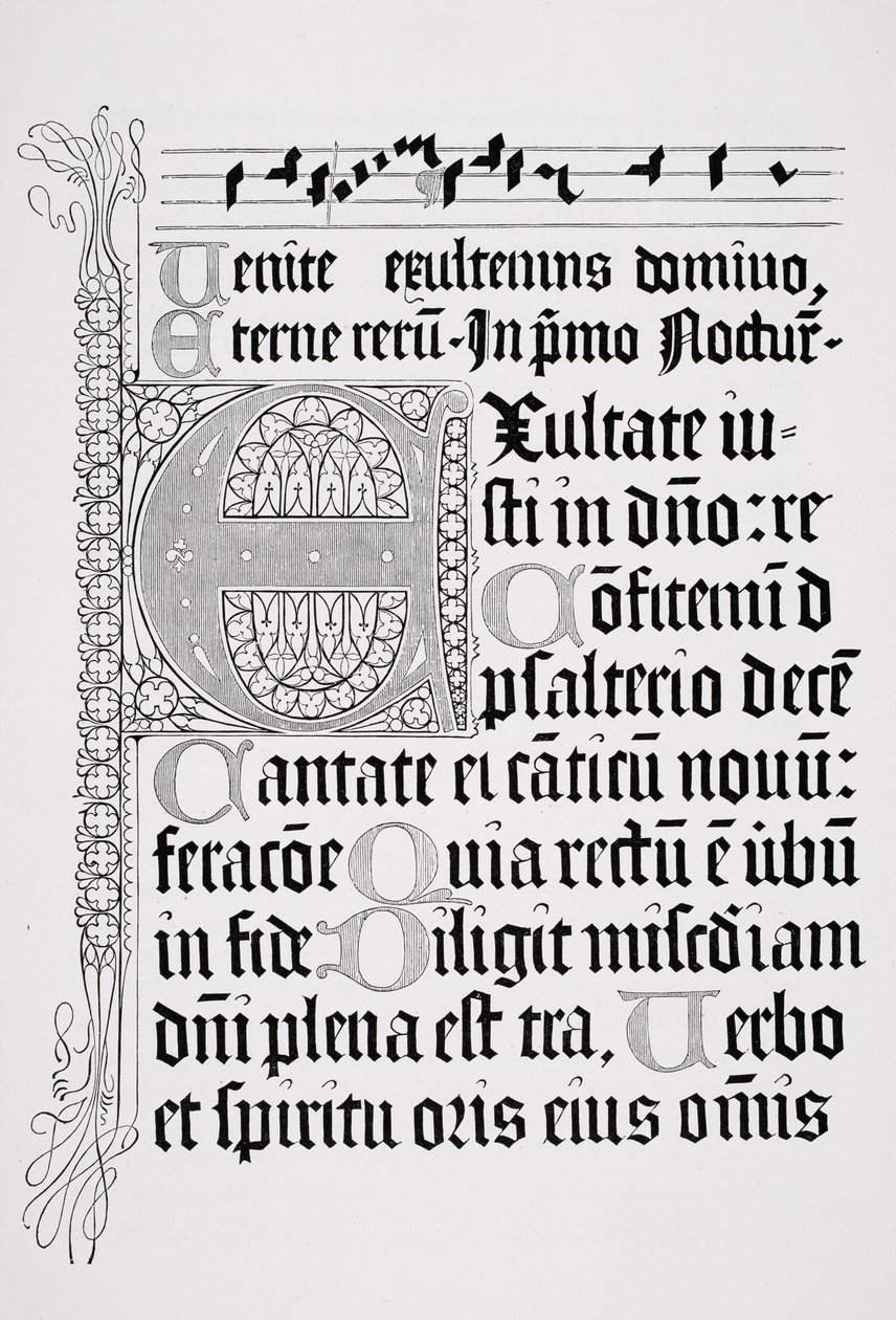Faksimile af en side fra en psalter, trykt af Johann Fust og Petrus Schoiffer, Mainz, 1459 af English School