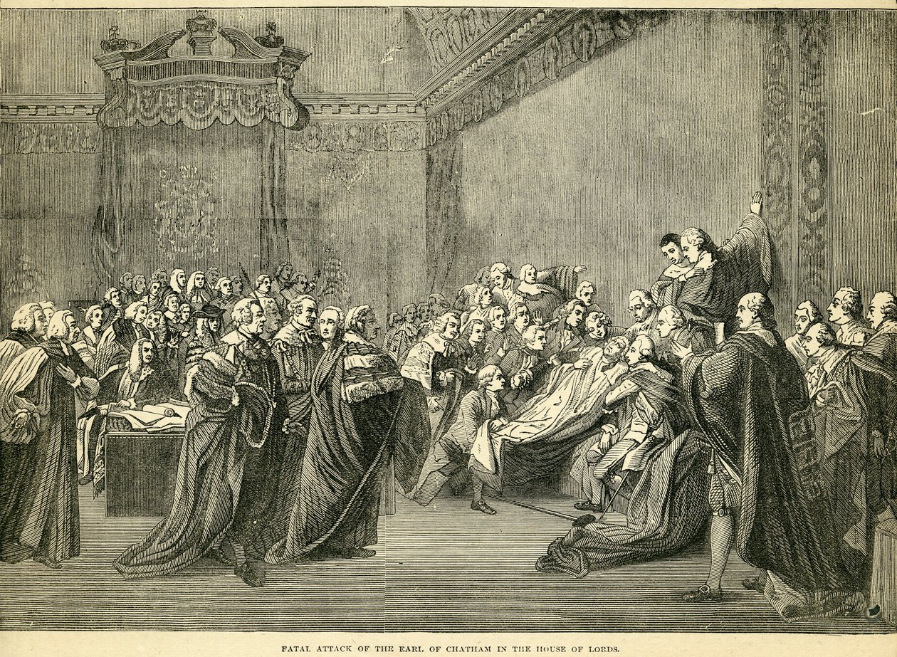 Fatal beslaglæggelse af jarlen af Chatham i House of Lords, 1778 af English School
