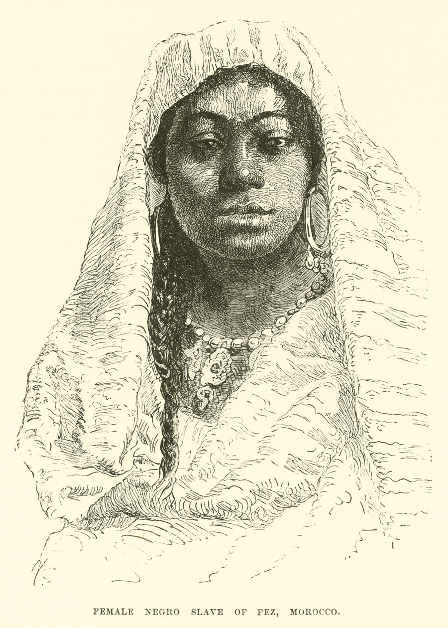 Kvindelig negerslave i Fez, Marokko (kobberstik) af English School