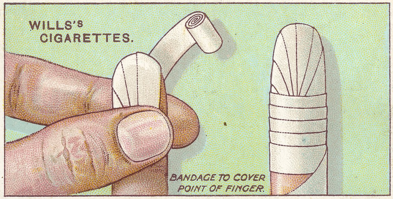 Fingerbandage, nr. 50 fra First Aid-serien af Willss Cigarette-kort, 1913 af English School
