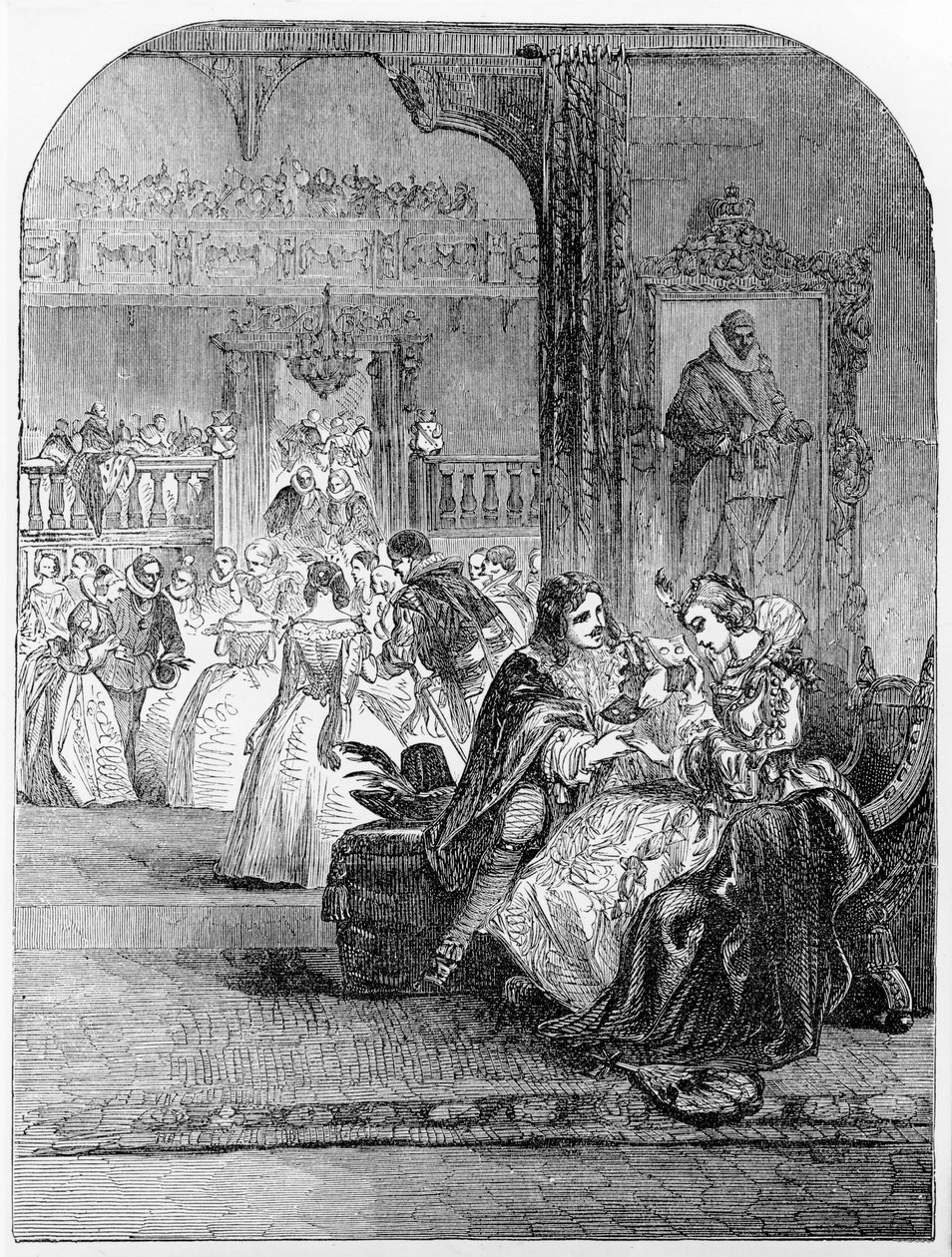 Første interview af prins Charles (1600-49) med prinsesse Henrietta (1609-69) i Paris af English School