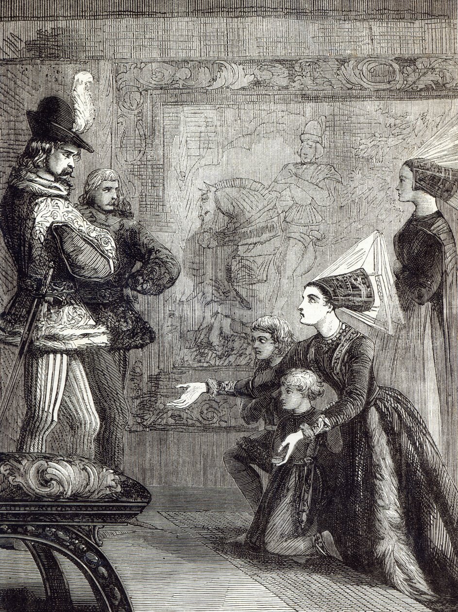 Første møde mellem Edward IV og Lady Elizabeth Gray, illustration fra 