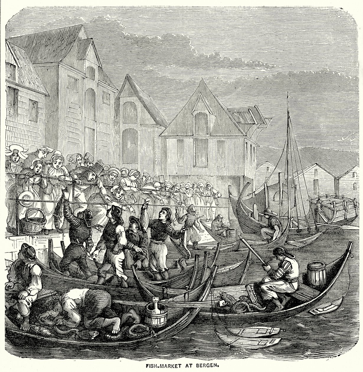 Fiskemarked i Bergen (kobberstik) af English School