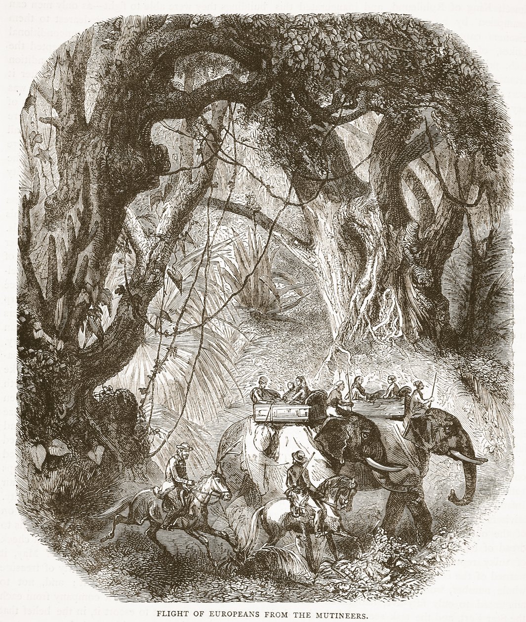 Flight of Europeans from the Mytery, illustration fra Cassells Illustrated History of England af English School