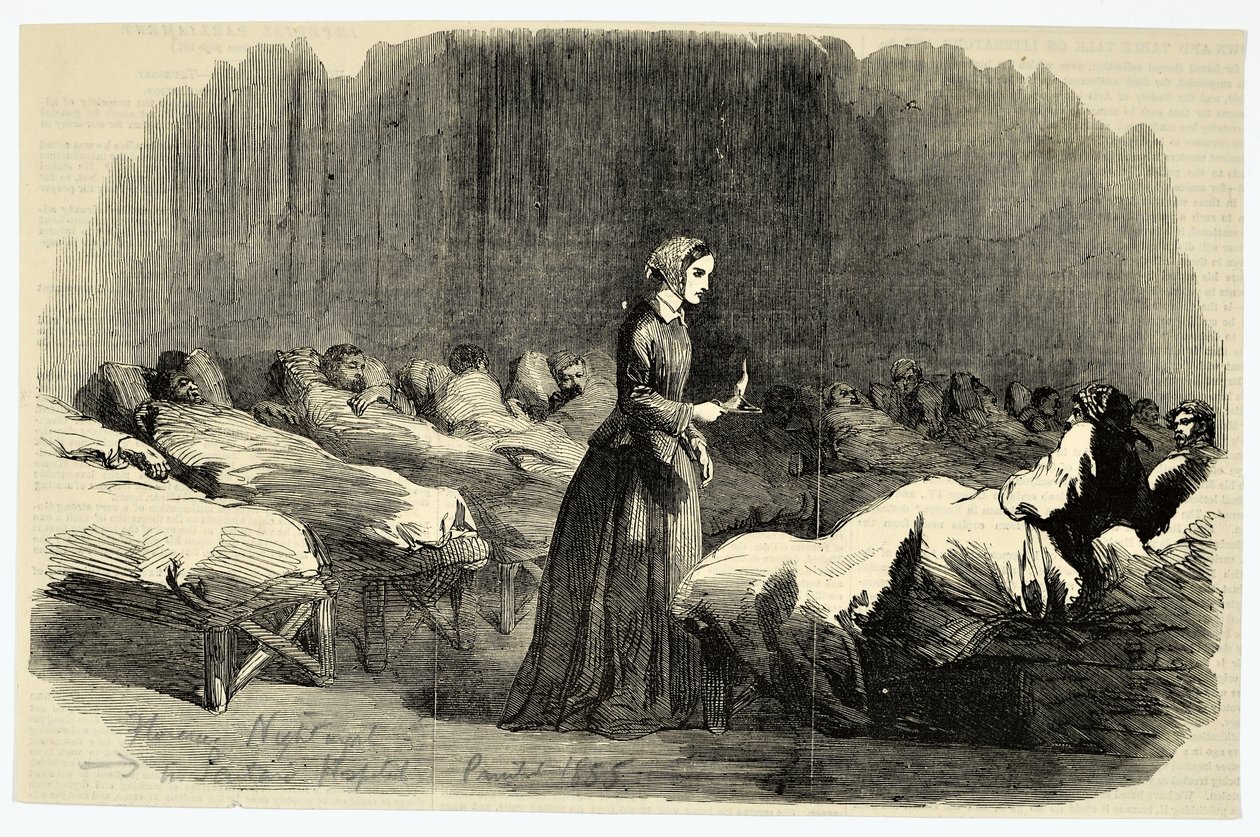 Florence Nightingale på Kasernehospitalet, Scutari, 1855 af English School