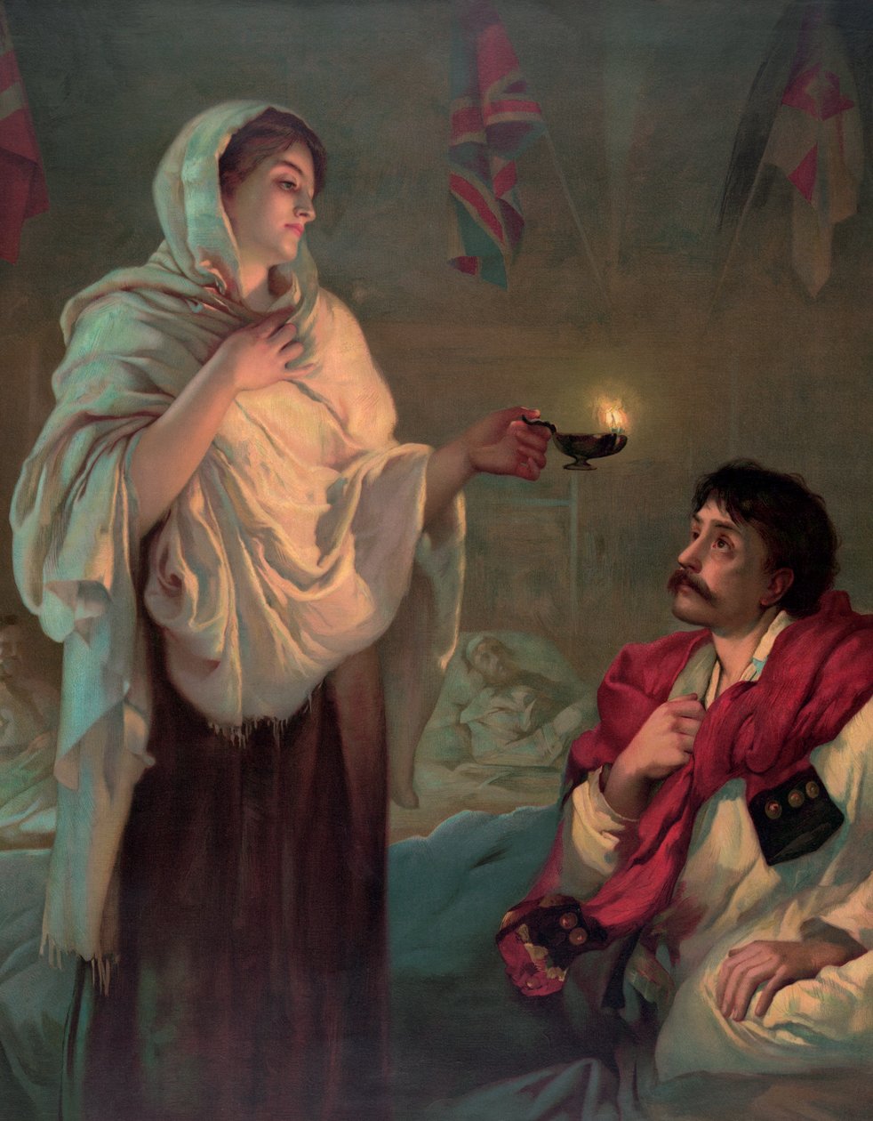 Florence Nightingale med en olielampe af English School