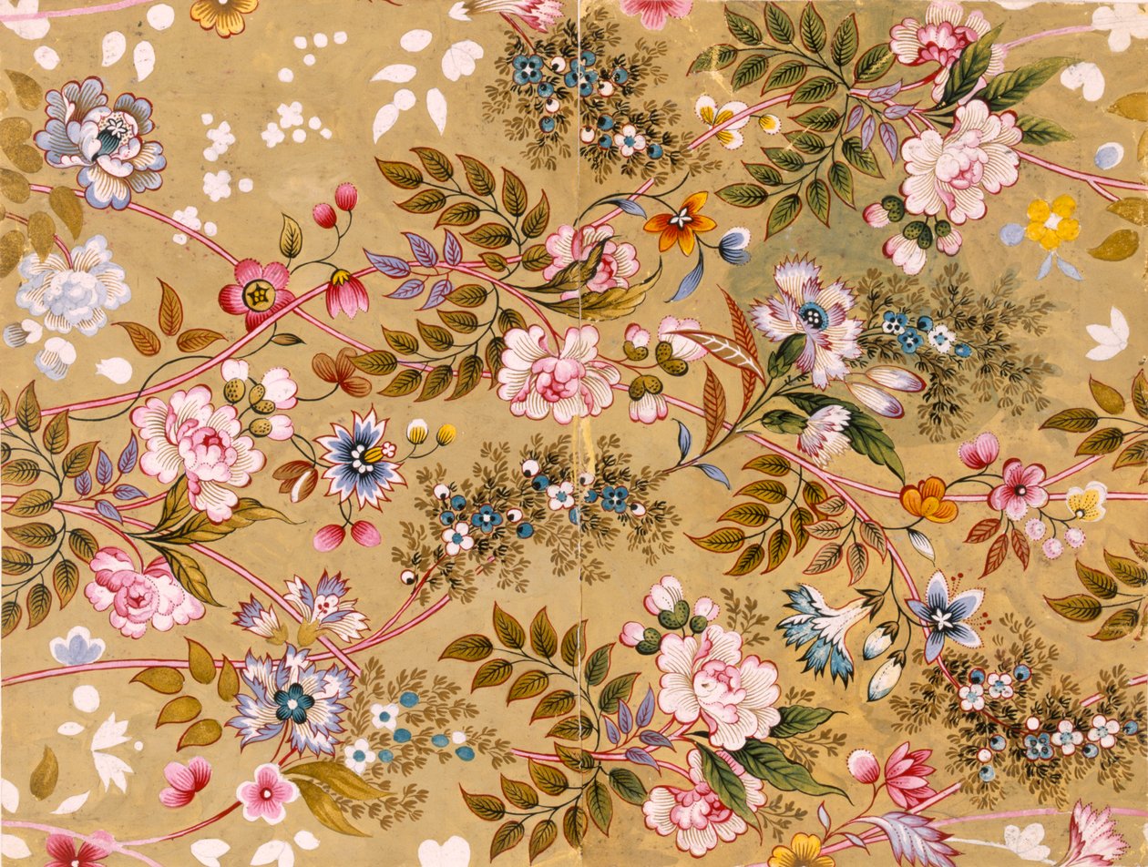 Blomstret tekstildesign, muligvis af William Kilburn (1745-1818) af English School