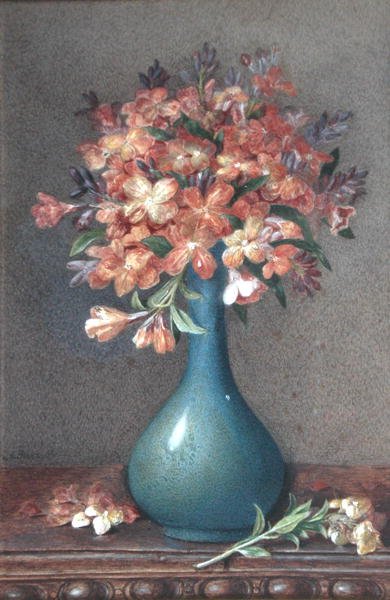 Blomster i en blå vase, ca. 1870 (akvarel på papir) af English School