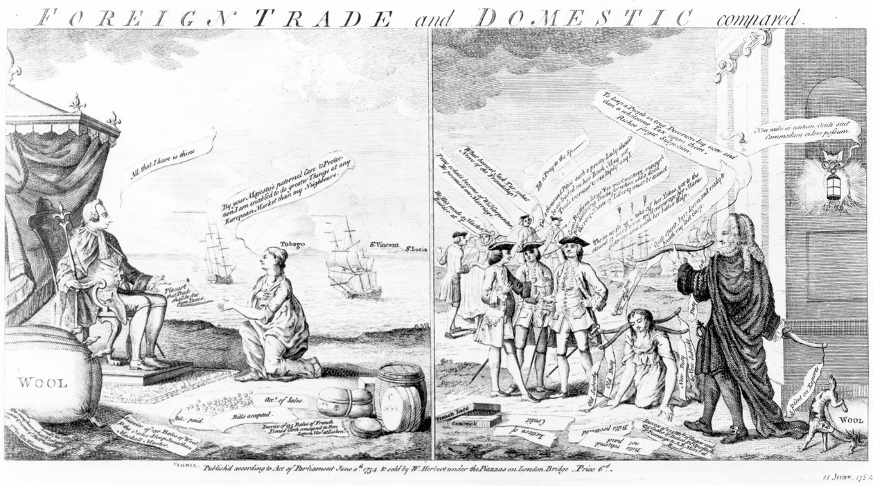 Udenrigshandel og indenrigs sammenlignet, af William Herbert, 1754 af English School
