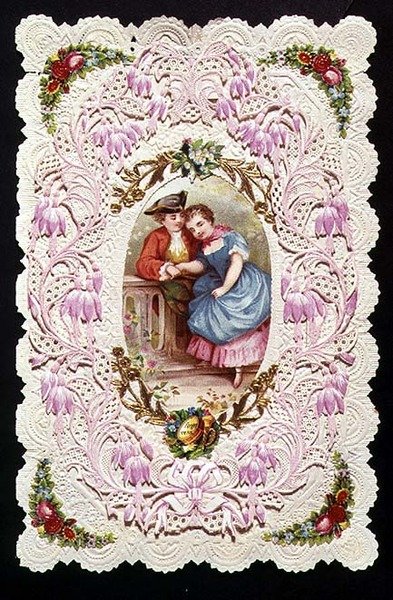 Forget Me Not, victoriansk kort (collage) af English School