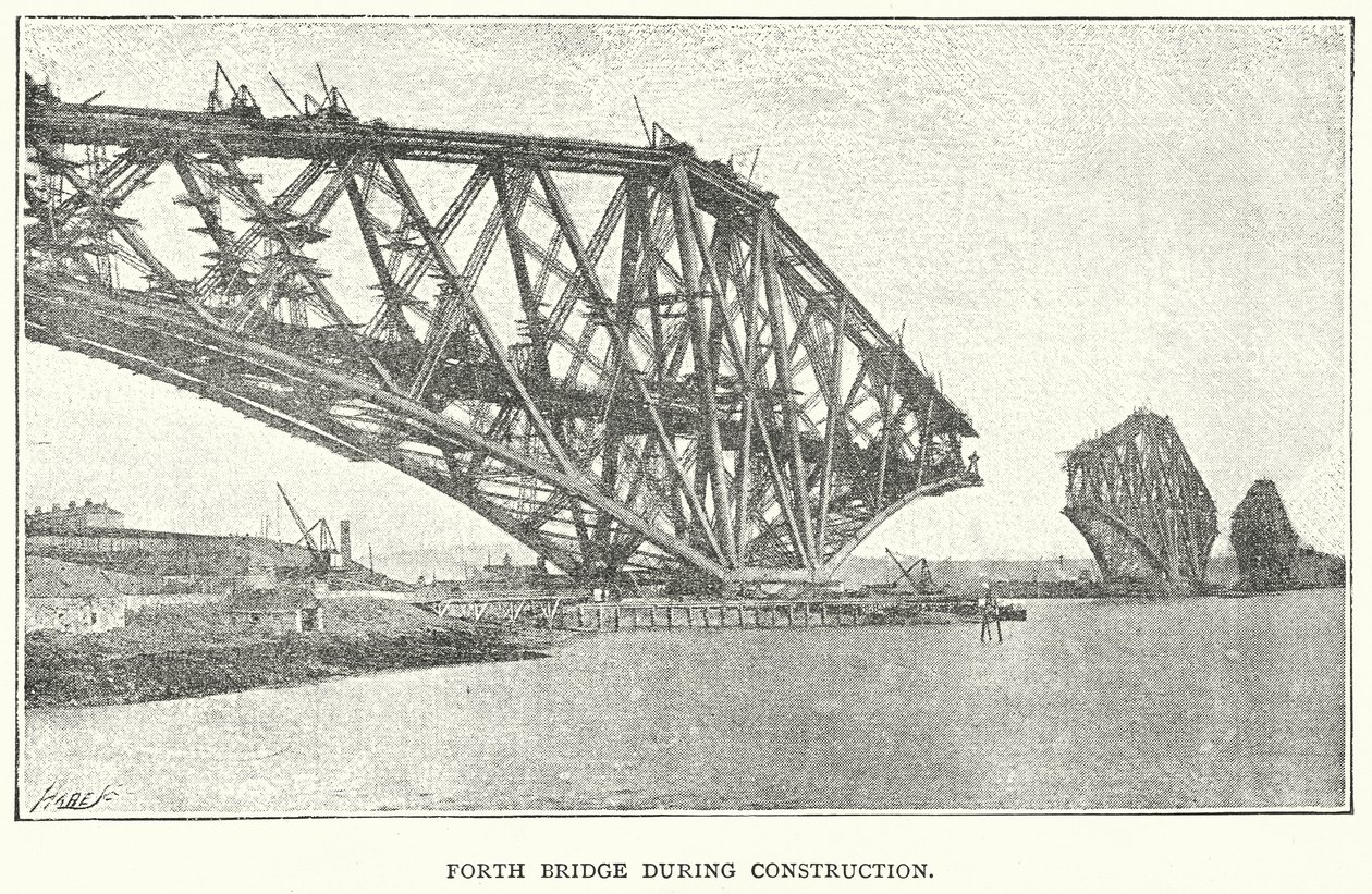 Forth Bridge under opførelse (gravering) af English School