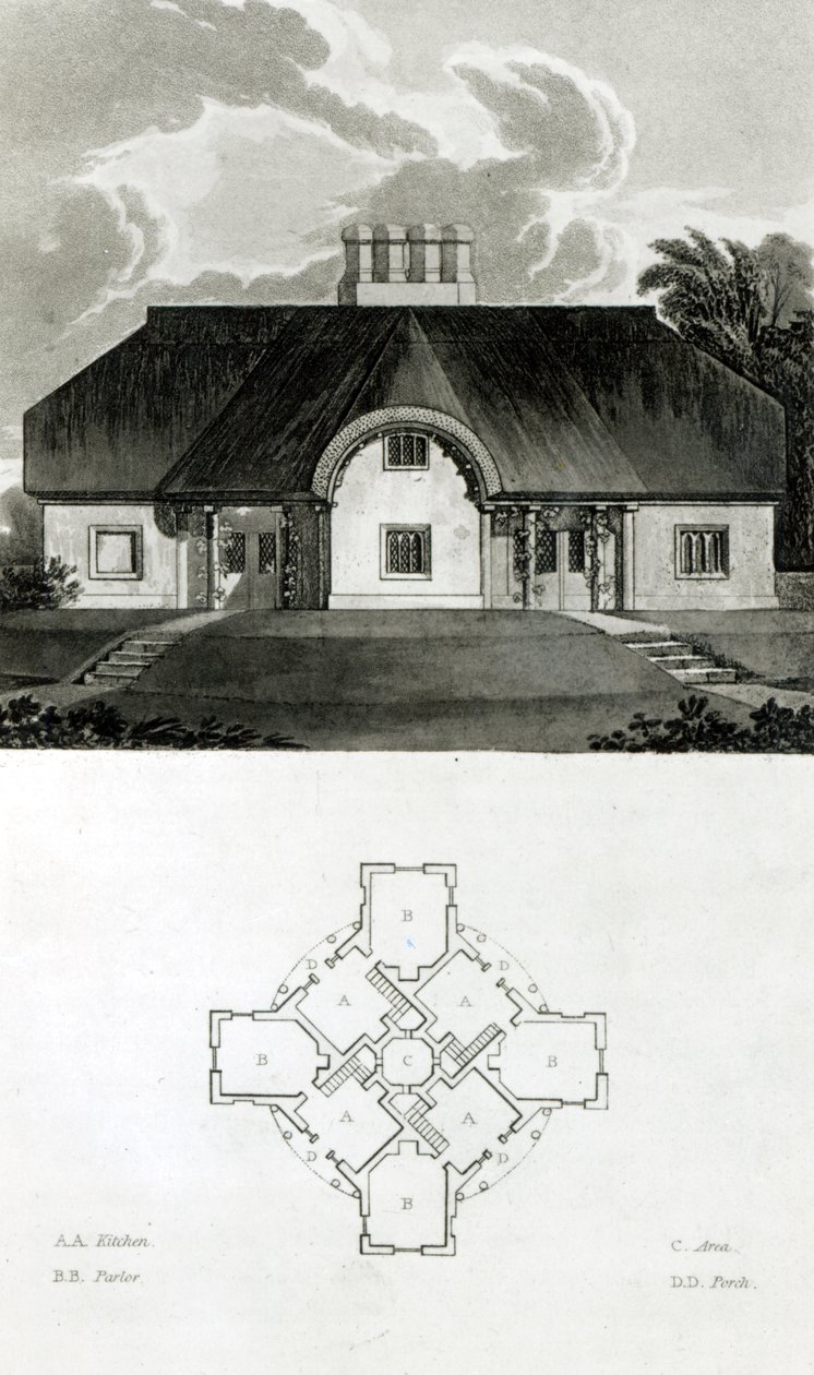 Fire hytter, 1818 af English School