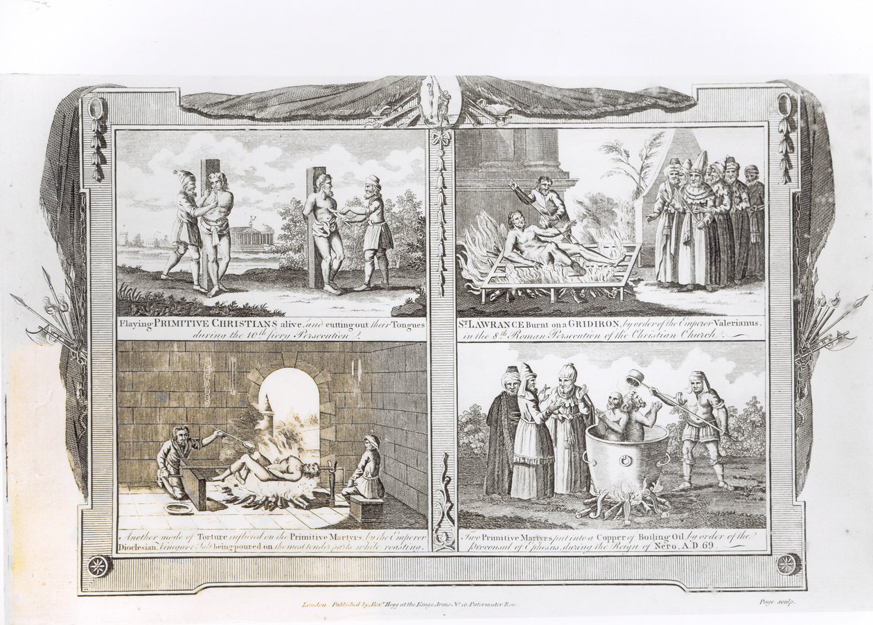 Fire metoder til tortur brugt på de primitive martyrer af English School