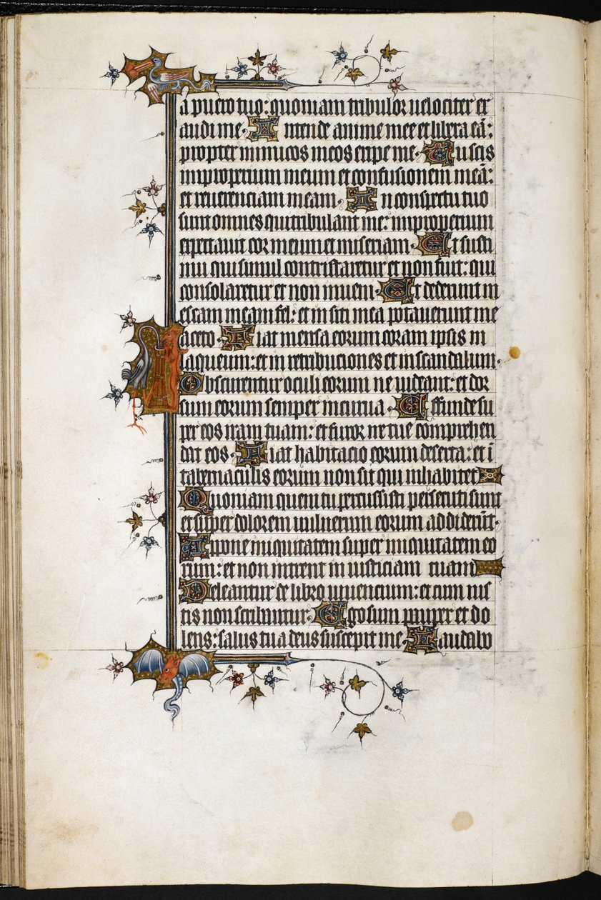 Ræv og stork i grænsedetaljen til MS Egerton 3277, f.47v, fra 