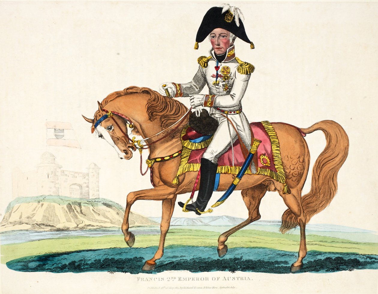 Frans 2., kejser af Østrig, pub. af Richard Evans, graveret af Romney, illustration fra An Historical Account of the Battle of Waterloo af William Mudford, 1816 af English School