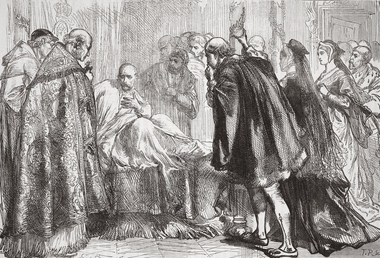 Francis I på sit dødsleje, illustration fra The History of Protestantism af James Aitken Wylie (1808-1890), pub. 1878 af English School