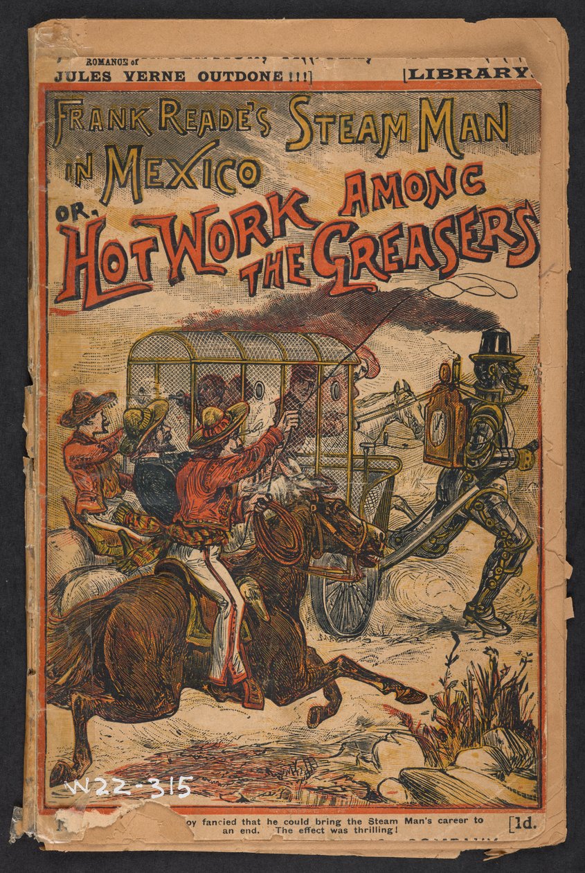 Frank Reade, Jr. med sin nye dampmand i Mexico, eller: Varmt arbejde blandt smørerierne! (tryk) af English School