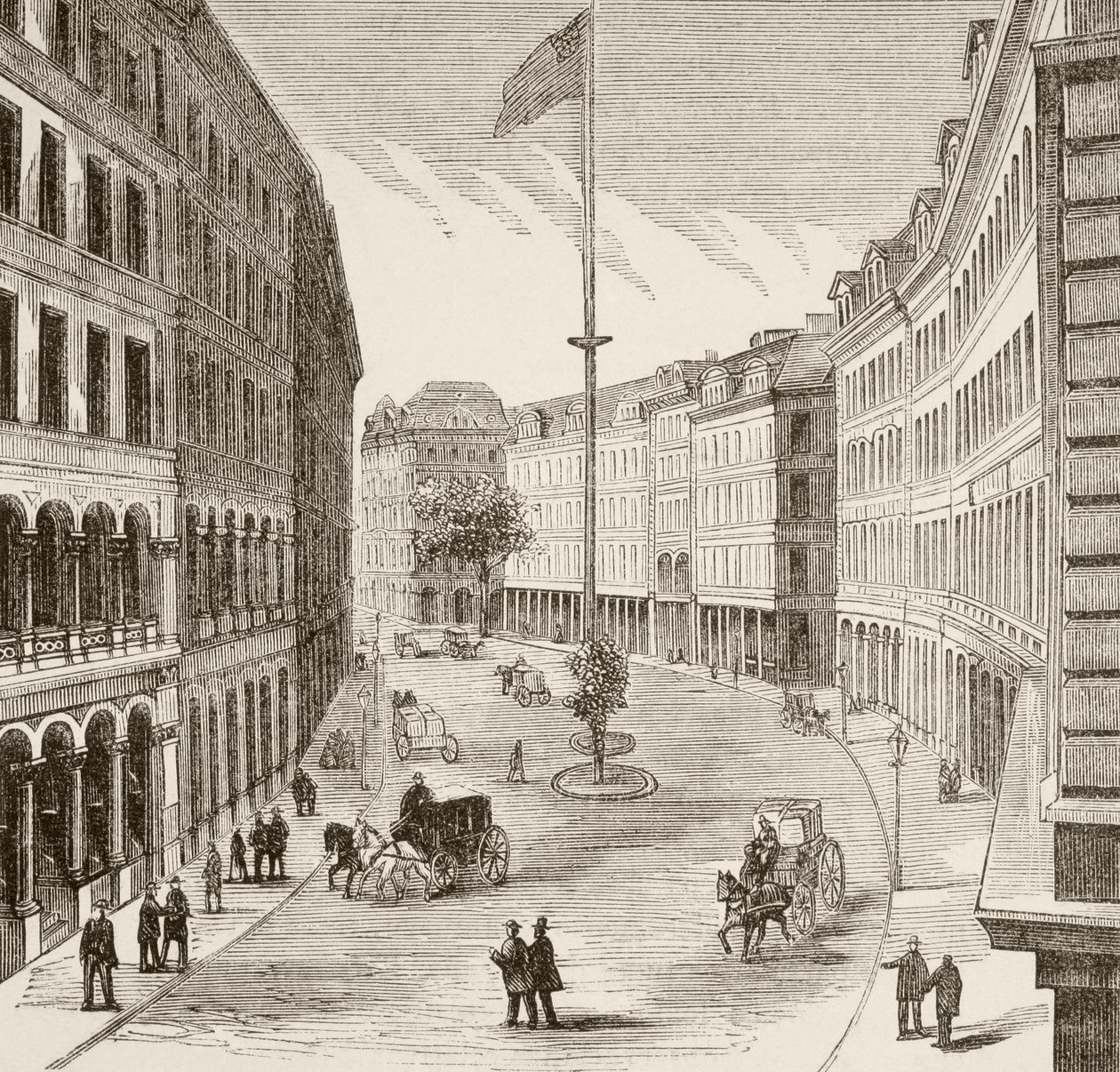 Franklin Street, Boston, Massachusetts 1870-luvulla (litho) af English School