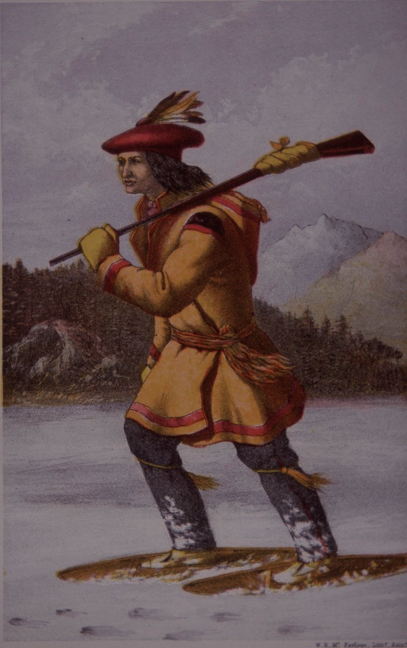 Fransk pelsfanger i Canada i det 18. århundrede (farve litho) af English School