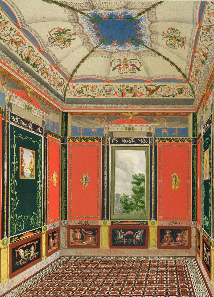 Freskodekoration i sommerhuset i Buckingham Palace, fra The Decorations of the Garden Pavillion in the Grounds of Buckingham Palace af Ludwig Gruner (1801-82) og Anna Brownell Jameson (1794-1) af English School