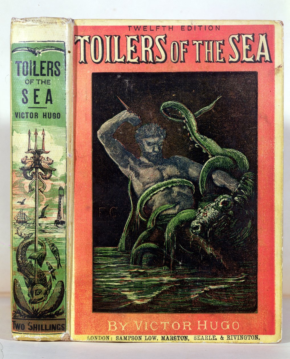 Forsiden af The Toilers of the Sea af Victor Hugo (1802-85) udgivet i London, 1881 af English School