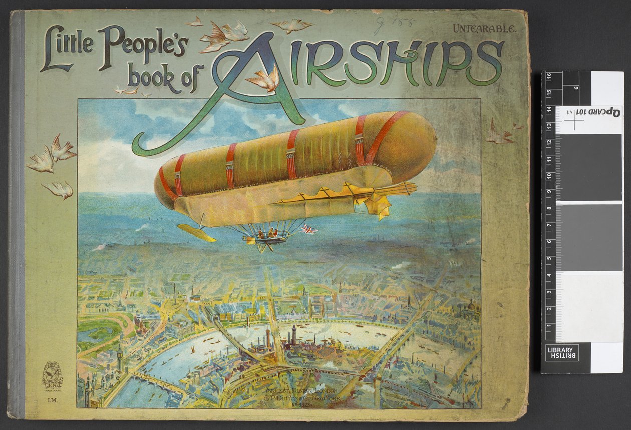 Forside viser et luftskib. Lille folks bog over luftskibe. London: Ernest Nister, [1912] af English School