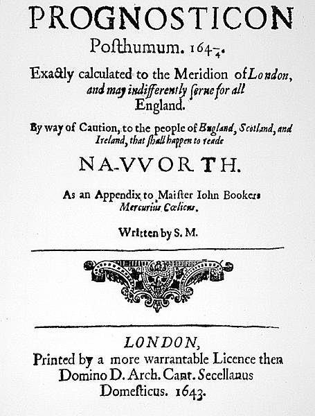 Forside fra Prognosticon, udgivet i 1643 af English School