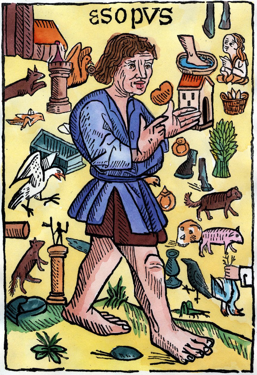 Frontispice af ""Fables"" af Aesop, udgaver trykt i England af William Caxton (1422? - 1491). af English School