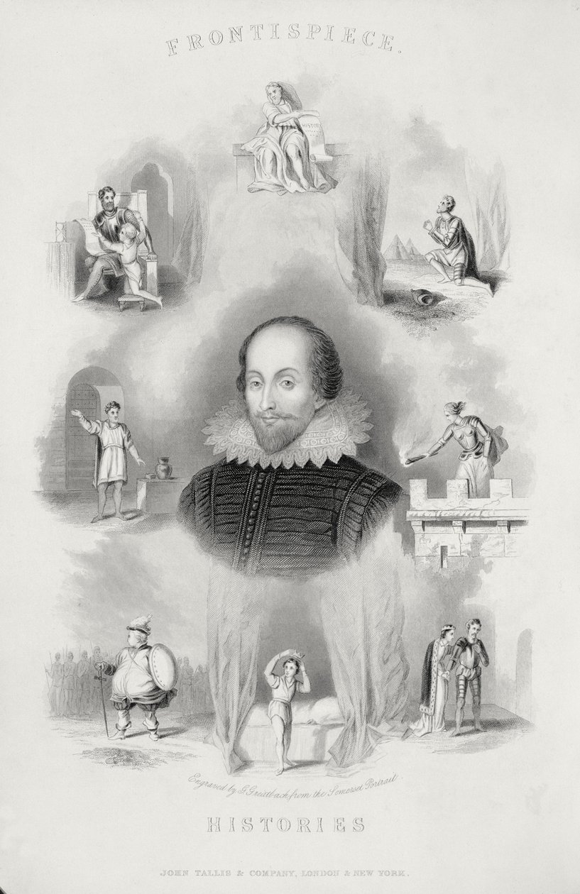Frontispice for the Histories, fra The Complete Works of Shakespeare, revideret af J. O. Halliwell, indgraveret af G. Greatbach af English School