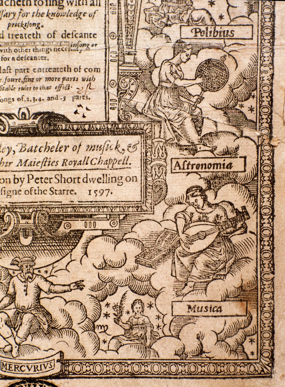 Frontispice fra A Plaine and Easie Introduction to Practicall Musicke af Thomas Morley, Detail, 1597 af English School