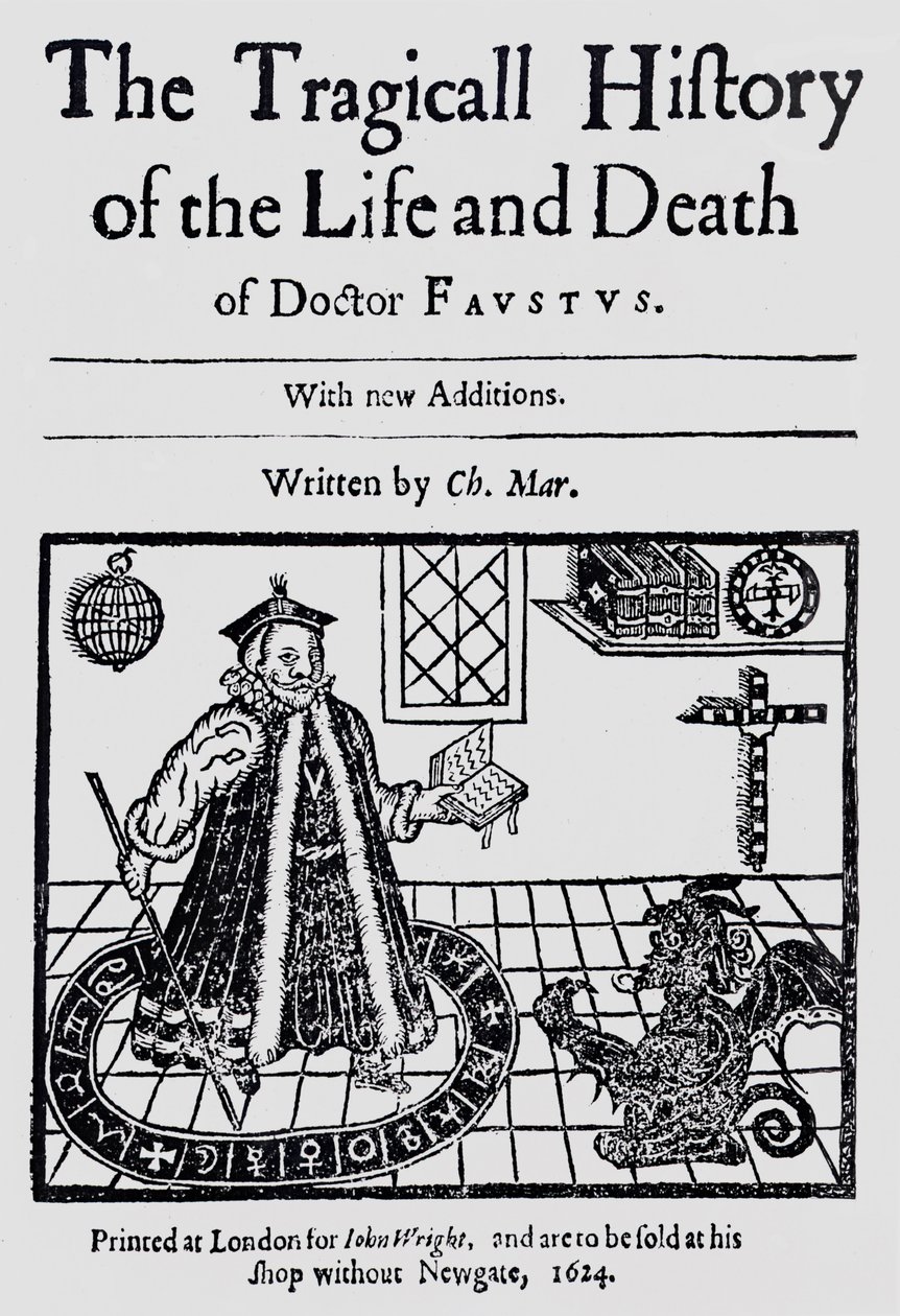 Frontispice af The Tragicall History of the Life and Death of Doctor Faustus, af Christopher Marklin, ca. 1616 af English School
