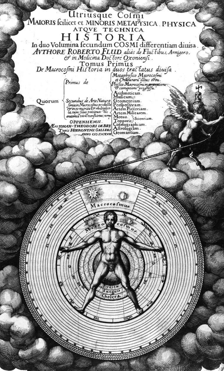 Frontispice of Utriusque Cosmi Historia af Robert Fludd, bind I, udgivet i 1617 af English School