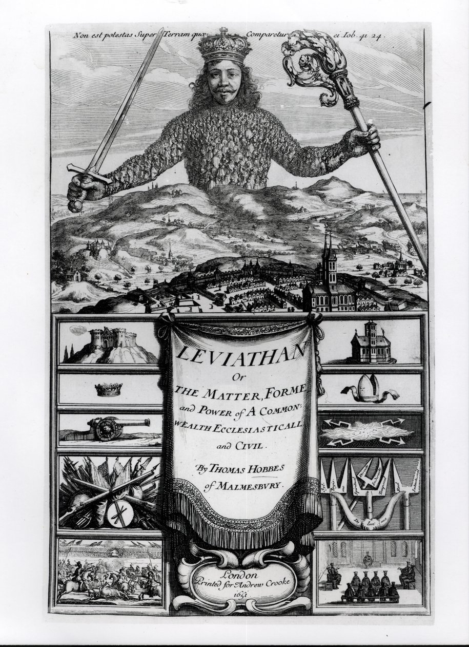 Frontispice to Leviathan or the matter, forme and power of a common Wealth Ecclesiasticall and Civil, 1651, af Thomas Hobbes (1588-1679) af Malmesbury af English School